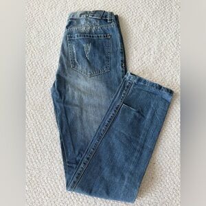 Tsubi Style Button Fly Jeans 32x31 Straight Leg Distressed Cross Detail